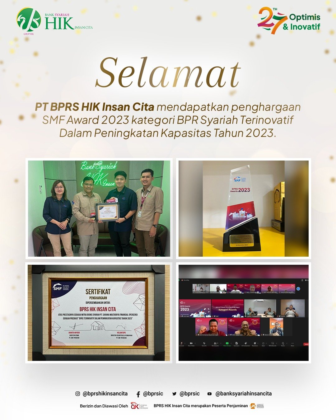 PT BPRS HIK Insan Cita Sabet SMF Award 2023 Sebagai BPR Syariah Terinovatif